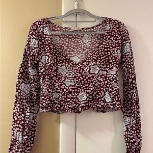 La Hearts Burgundy Floral Blouse